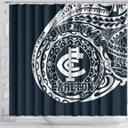 Personalized Carlton Blues Polynesian Shower Curtain Tribal Chest and Sleeve Tattoo Heritage Warrior