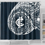 Personalized Carlton Blues Polynesian Shower Curtain Tribal Chest and Sleeve Tattoo Heritage Warrior