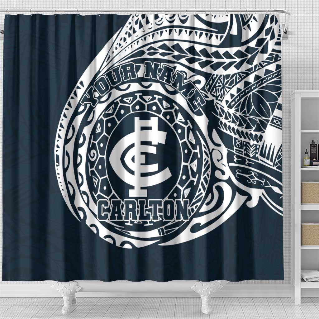 Personalized Carlton Blues Polynesian Shower Curtain Tribal Chest and Sleeve Tattoo Heritage Warrior