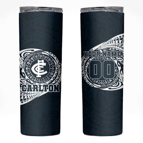 Personalized Carlton Blues Polynesian Skinny Tumbler Tribal Chest and Sleeve Tattoo Heritage Warrior