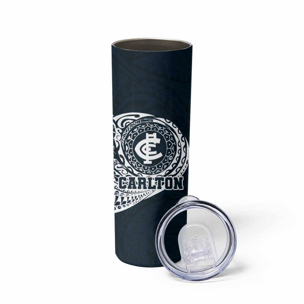 Personalized Carlton Blues Polynesian Skinny Tumbler Tribal Chest and Sleeve Tattoo Heritage Warrior