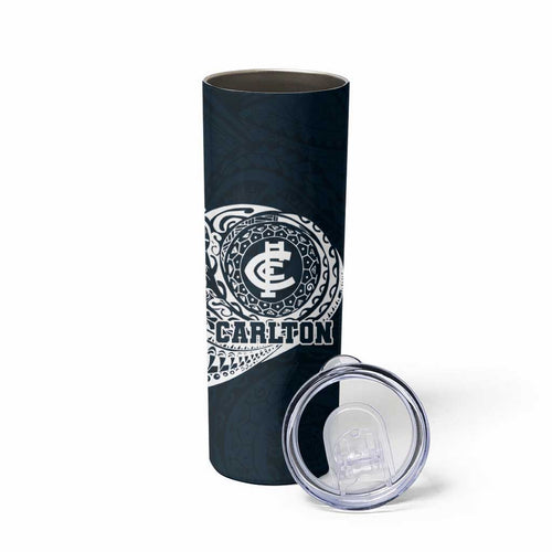 Personalized Carlton Blues Polynesian Skinny Tumbler Tribal Chest and Sleeve Tattoo Heritage Warrior