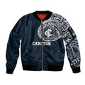 Personalized Carlton Blues Polynesian Sleeve Zip Bomber Jacket Tribal Chest and Sleeve Tattoo Heritage Warrior