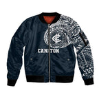 Personalized Carlton Blues Polynesian Sleeve Zip Bomber Jacket Tribal Chest and Sleeve Tattoo Heritage Warrior
