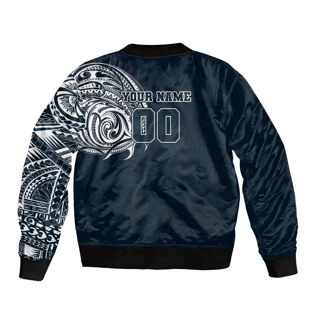 Personalized Carlton Blues Polynesian Sleeve Zip Bomber Jacket Tribal Chest and Sleeve Tattoo Heritage Warrior