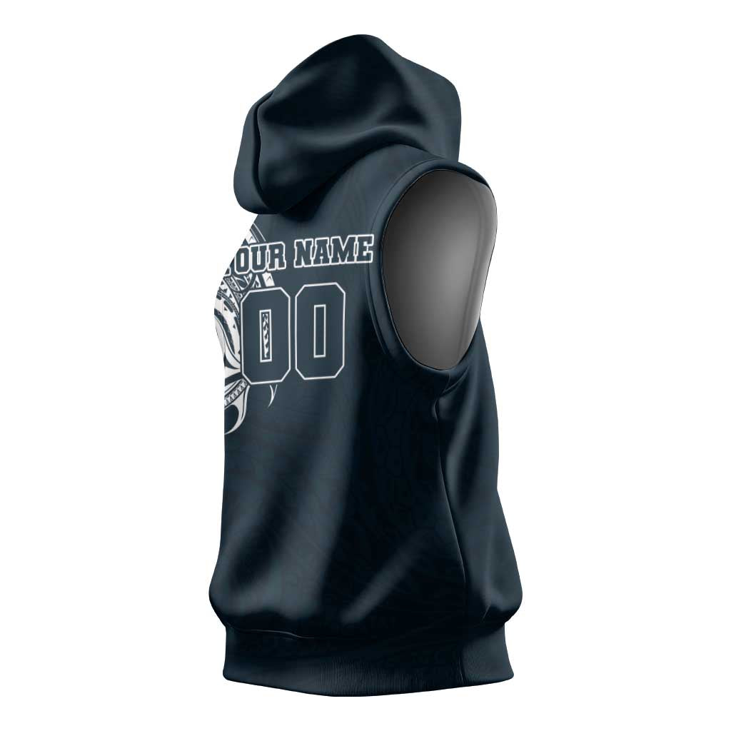 Personalized Carlton Blues Polynesian Sleeveless Hoodie Tribal Chest and Sleeve Tattoo Heritage Warrior
