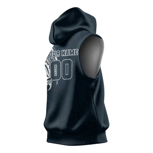Personalized Carlton Blues Polynesian Sleeveless Hoodie Tribal Chest and Sleeve Tattoo Heritage Warrior