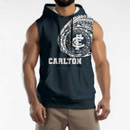 Personalized Carlton Blues Polynesian Sleeveless Hoodie Tribal Chest and Sleeve Tattoo Heritage Warrior