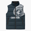 Personalized Carlton Blues Polynesian Sleeveless Puffer Jacket Tribal Chest and Sleeve Tattoo Heritage Warrior