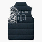 Personalized Carlton Blues Polynesian Sleeveless Puffer Jacket Tribal Chest and Sleeve Tattoo Heritage Warrior
