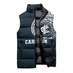 Personalized Carlton Blues Polynesian Sleeveless Puffer Jacket Tribal Chest and Sleeve Tattoo Heritage Warrior