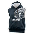 Personalized Carlton Blues Polynesian Sleeveless Zip Hoodie Tribal Chest and Sleeve Tattoo Heritage Warrior