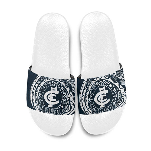 Personalized Carlton Blues Polynesian Slide Sandals Tribal Chest and Sleeve Tattoo Heritage Warrior