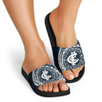 Personalized Carlton Blues Polynesian Slide Sandals Tribal Chest and Sleeve Tattoo Heritage Warrior