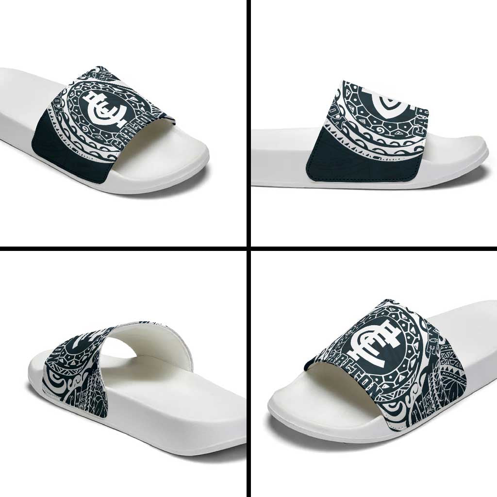 Personalized Carlton Blues Polynesian Slide Sandals Tribal Chest and Sleeve Tattoo Heritage Warrior