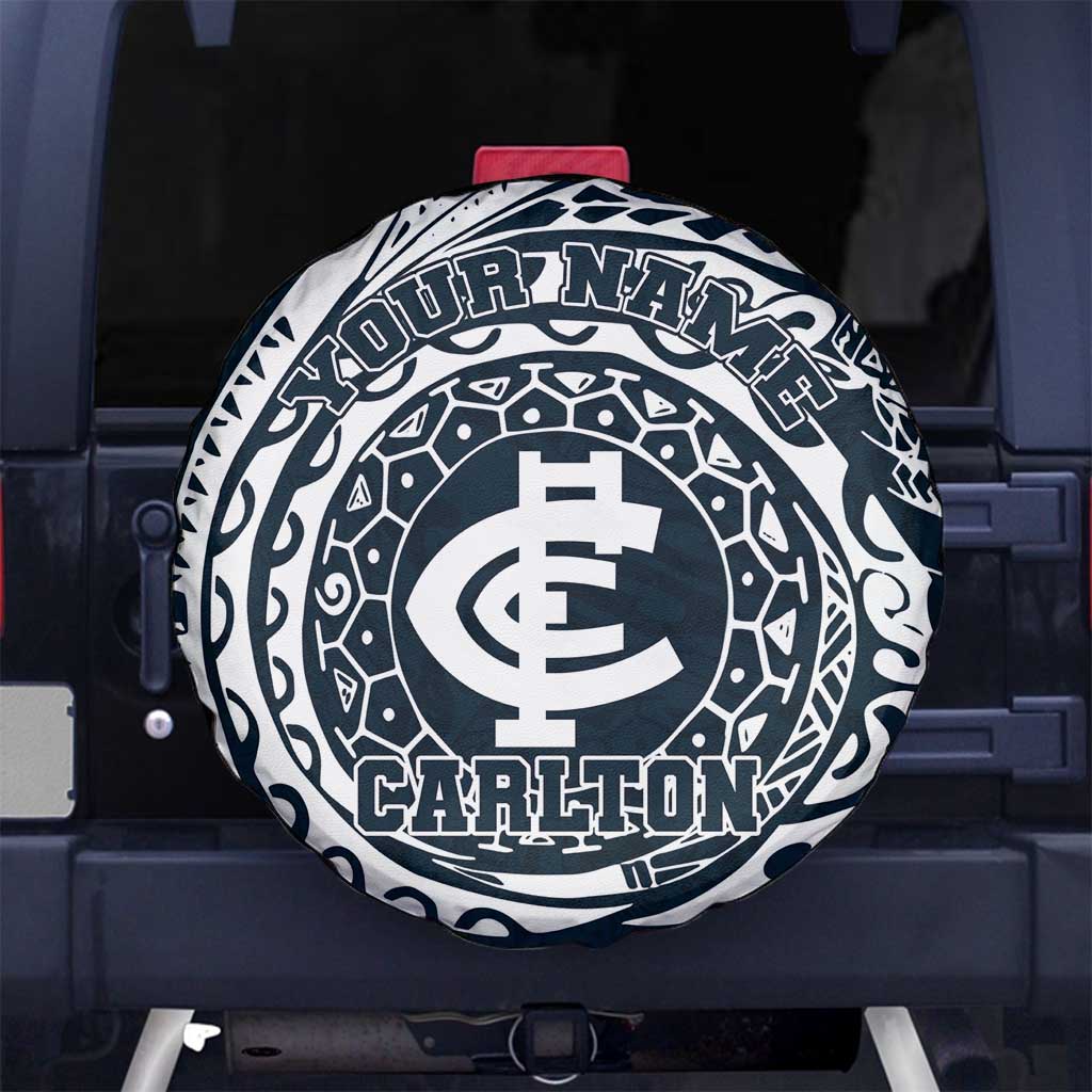 Personalized Carlton Blues Polynesian Spare Tire Cover Tribal Chest and Sleeve Tattoo Heritage Warrior
