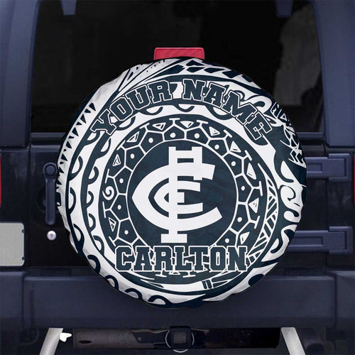 Personalized Carlton Blues Polynesian Spare Tire Cover Tribal Chest and Sleeve Tattoo Heritage Warrior
