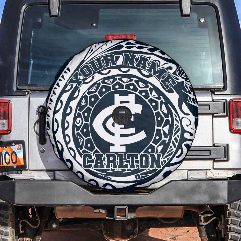 Personalized Carlton Blues Polynesian Spare Tire Cover Tribal Chest and Sleeve Tattoo Heritage Warrior