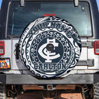 Personalized Carlton Blues Polynesian Spare Tire Cover Tribal Chest and Sleeve Tattoo Heritage Warrior