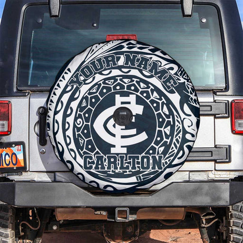 Personalized Carlton Blues Polynesian Spare Tire Cover Tribal Chest and Sleeve Tattoo Heritage Warrior