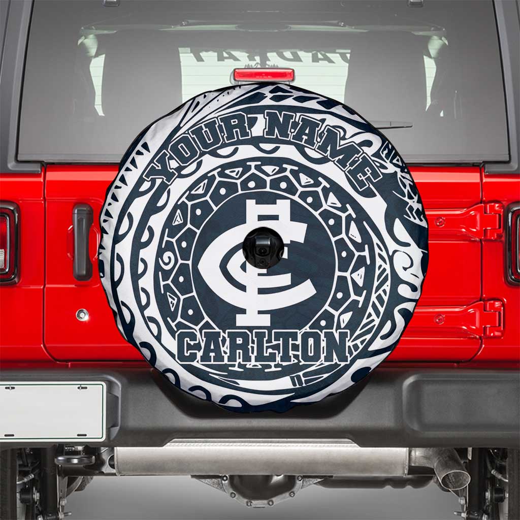 Personalized Carlton Blues Polynesian Spare Tire Cover Tribal Chest and Sleeve Tattoo Heritage Warrior