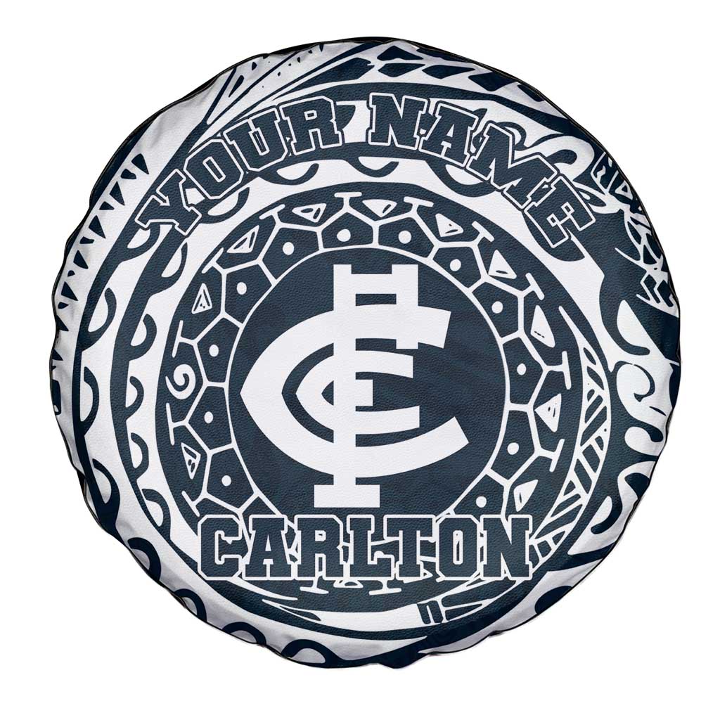 Personalized Carlton Blues Polynesian Spare Tire Cover Tribal Chest and Sleeve Tattoo Heritage Warrior