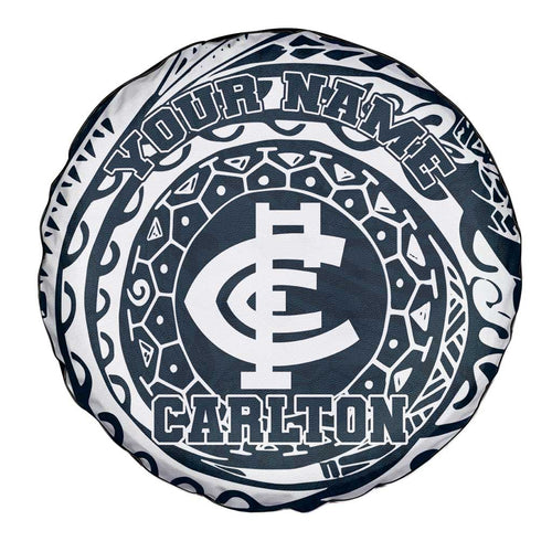 Personalized Carlton Blues Polynesian Spare Tire Cover Tribal Chest and Sleeve Tattoo Heritage Warrior