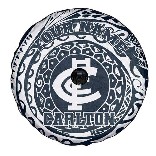 Personalized Carlton Blues Polynesian Spare Tire Cover Tribal Chest and Sleeve Tattoo Heritage Warrior