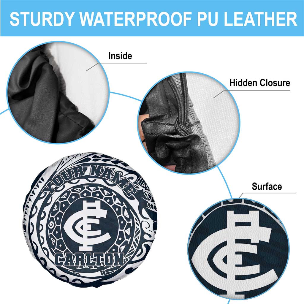 Personalized Carlton Blues Polynesian Spare Tire Cover Tribal Chest and Sleeve Tattoo Heritage Warrior