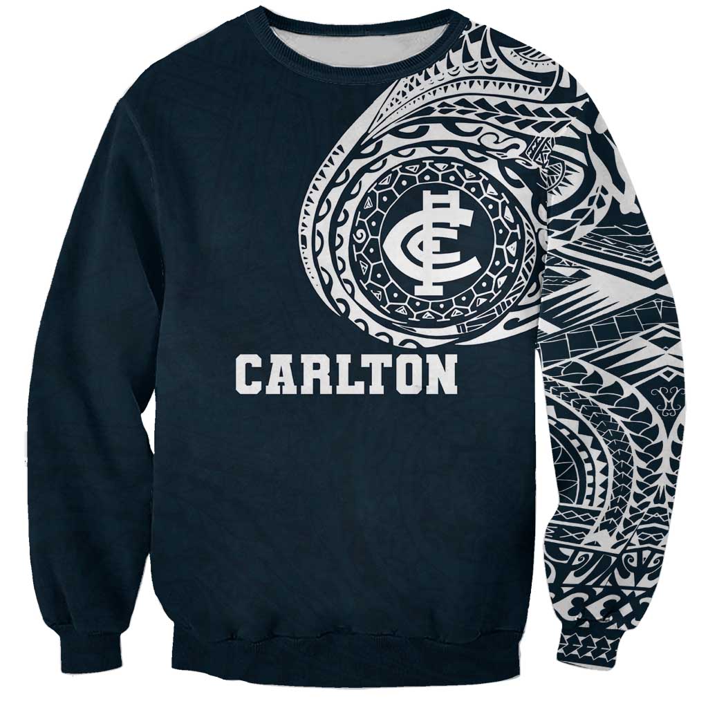 Personalized Carlton Blues Polynesian Sweatshirt Tribal Chest and Sleeve Tattoo Heritage Warrior