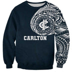 Personalized Carlton Blues Polynesian Sweatshirt Tribal Chest and Sleeve Tattoo Heritage Warrior