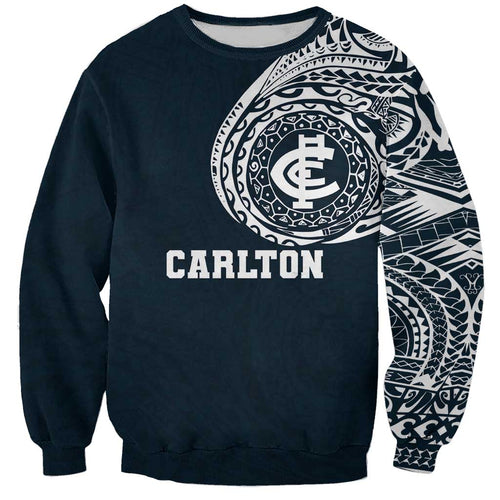 Personalized Carlton Blues Polynesian Sweatshirt Tribal Chest and Sleeve Tattoo Heritage Warrior