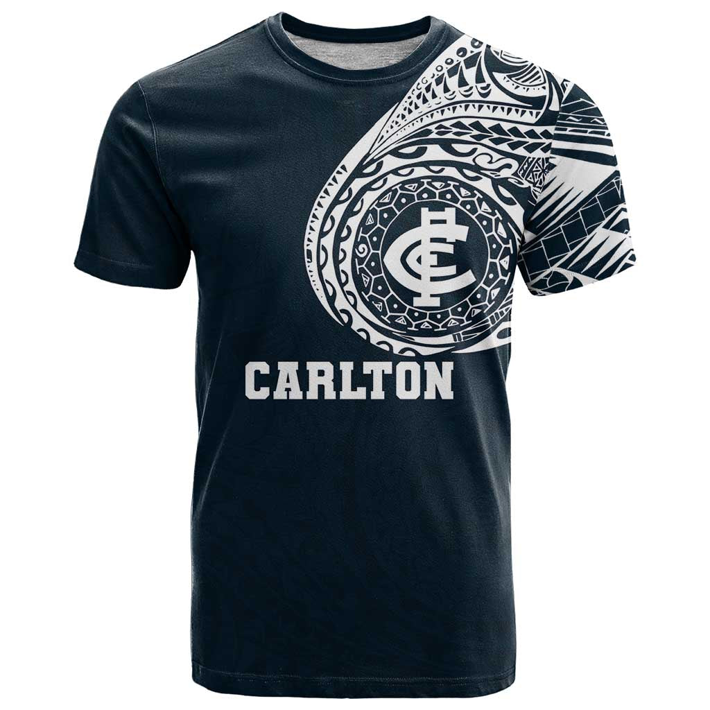 Personalized Carlton Blues Polynesian T Shirt Tribal Chest and Sleeve Tattoo Heritage Warrior