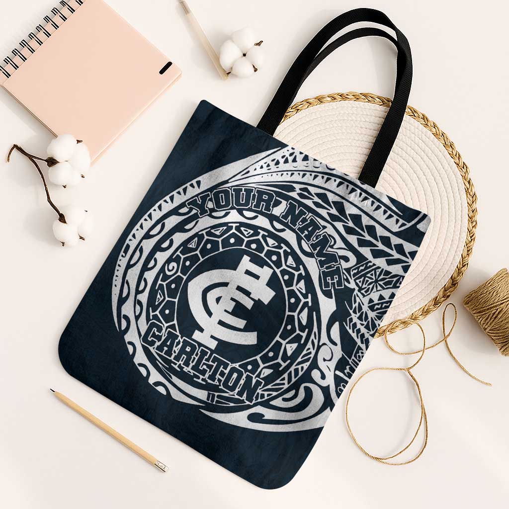 Personalized Carlton Blues Polynesian Tote Bag Tribal Chest and Sleeve Tattoo Heritage Warrior