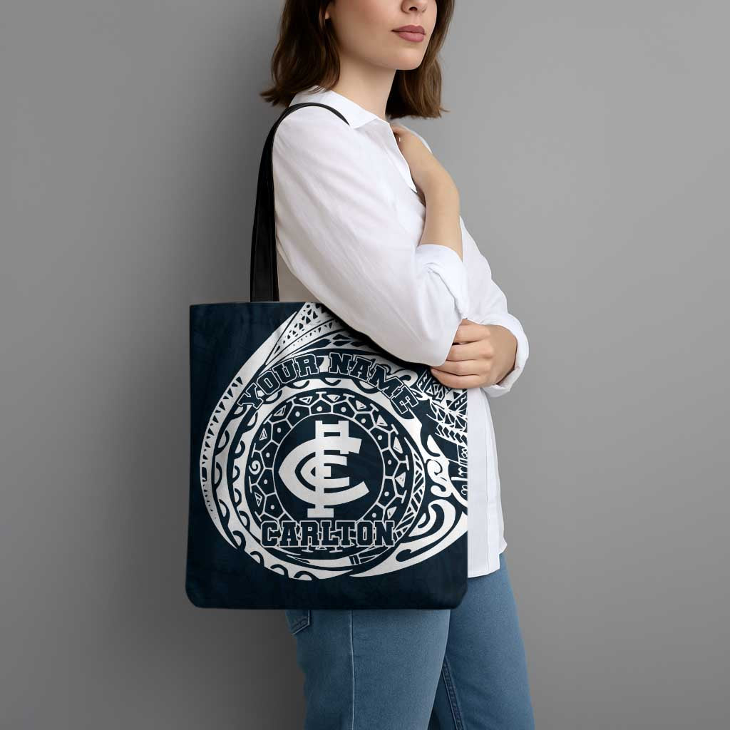 Personalized Carlton Blues Polynesian Tote Bag Tribal Chest and Sleeve Tattoo Heritage Warrior