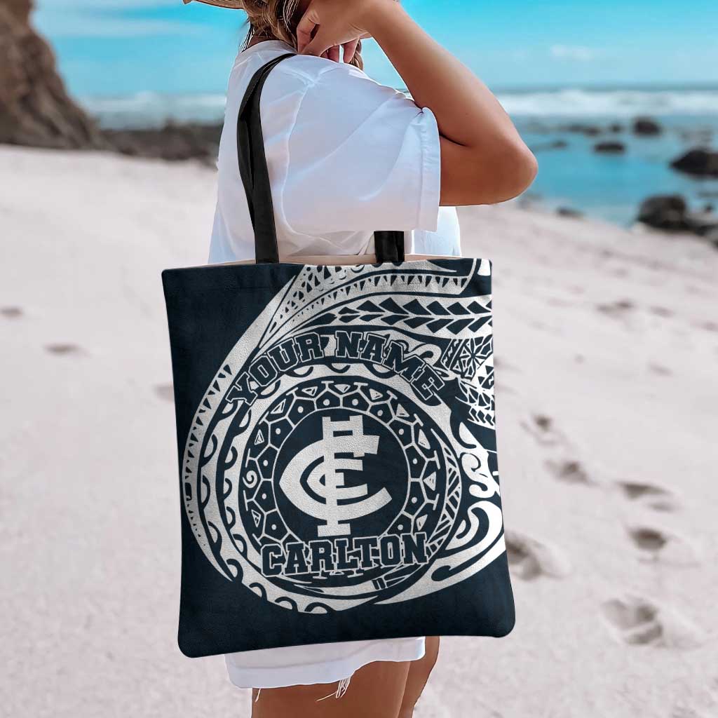 Personalized Carlton Blues Polynesian Tote Bag Tribal Chest and Sleeve Tattoo Heritage Warrior