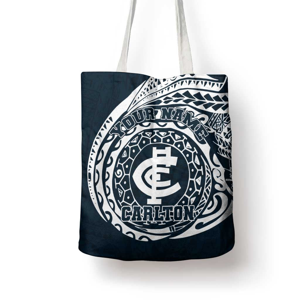 Personalized Carlton Blues Polynesian Tote Bag Tribal Chest and Sleeve Tattoo Heritage Warrior