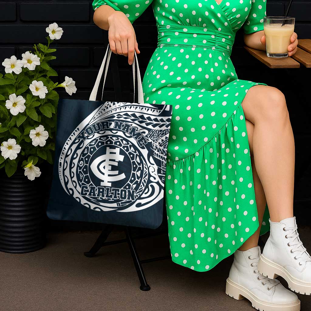 Personalized Carlton Blues Polynesian Tote Bag Tribal Chest and Sleeve Tattoo Heritage Warrior