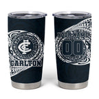 Personalized Carlton Blues Polynesian Tumbler Cup Tribal Chest and Sleeve Tattoo Heritage Warrior