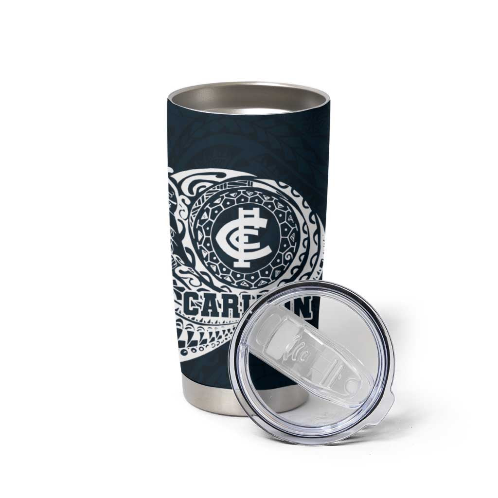 Personalized Carlton Blues Polynesian Tumbler Cup Tribal Chest and Sleeve Tattoo Heritage Warrior