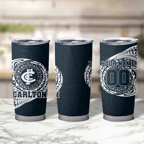 Personalized Carlton Blues Polynesian Tumbler Cup Tribal Chest and Sleeve Tattoo Heritage Warrior