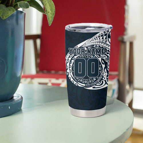 Personalized Carlton Blues Polynesian Tumbler Cup Tribal Chest and Sleeve Tattoo Heritage Warrior