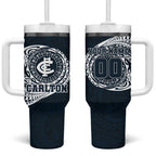 Personalized Carlton Blues Polynesian Tumbler With Handle Tribal Chest and Sleeve Tattoo Heritage Warrior