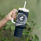 Personalized Carlton Blues Polynesian Tumbler With Handle Tribal Chest and Sleeve Tattoo Heritage Warrior