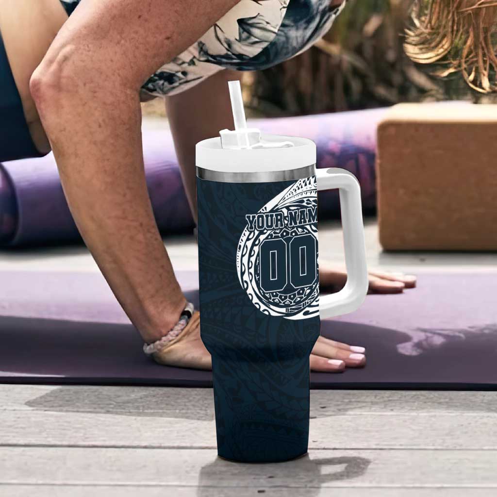 Personalized Carlton Blues Polynesian Tumbler With Handle Tribal Chest and Sleeve Tattoo Heritage Warrior