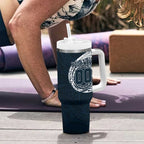 Personalized Carlton Blues Polynesian Tumbler With Handle Tribal Chest and Sleeve Tattoo Heritage Warrior