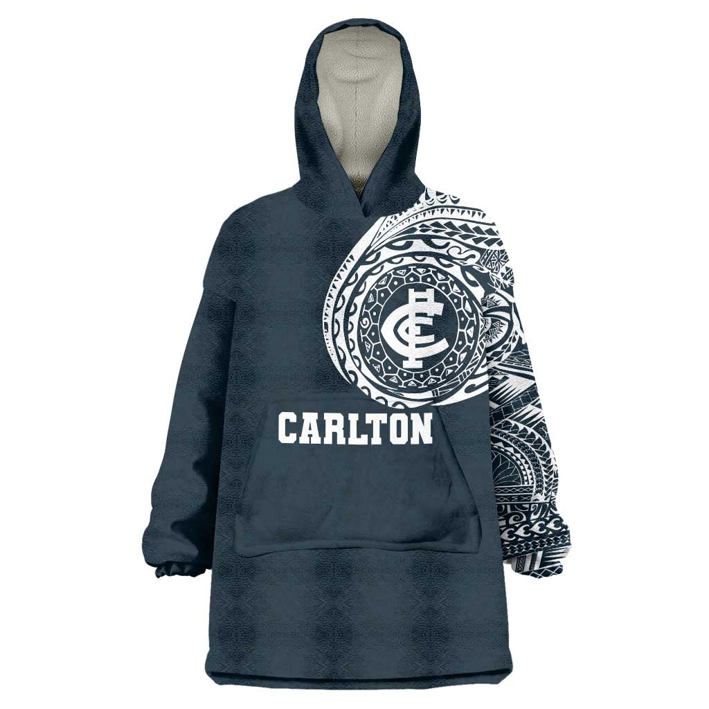 Personalized Carlton Blues Polynesian Wearable Blanket Hoodie Tribal Chest and Sleeve Tattoo Heritage Warrior