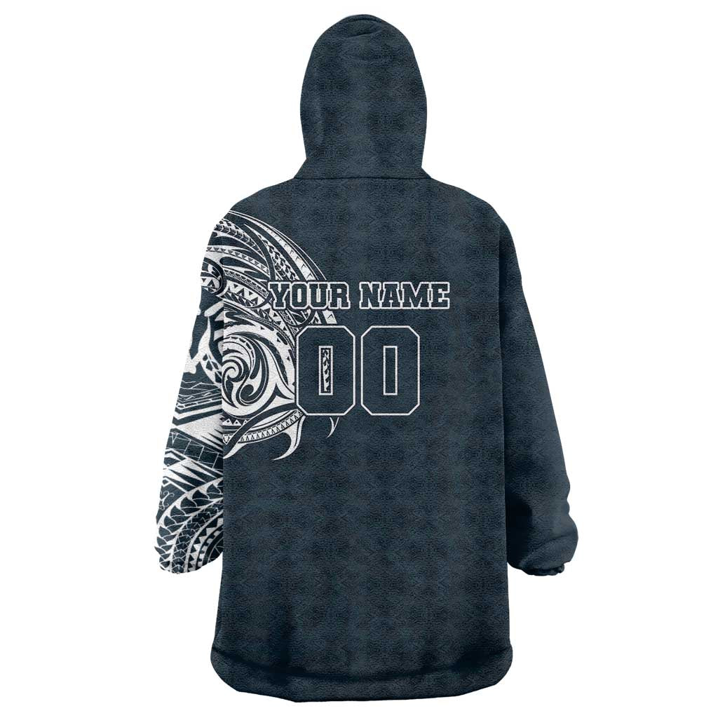 Personalized Carlton Blues Polynesian Wearable Blanket Hoodie Tribal Chest and Sleeve Tattoo Heritage Warrior