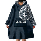 Personalized Carlton Blues Polynesian Wearable Blanket Hoodie Tribal Chest and Sleeve Tattoo Heritage Warrior