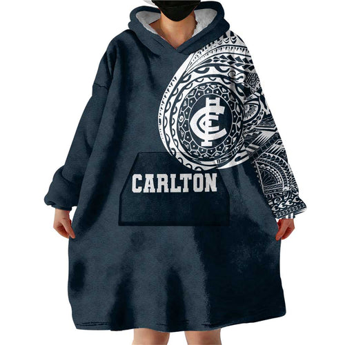 Personalized Carlton Blues Polynesian Wearable Blanket Hoodie Tribal Chest and Sleeve Tattoo Heritage Warrior